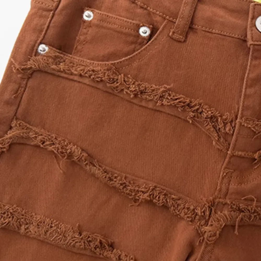PM | High Street Solid Color Raw Edge Slim Jeans