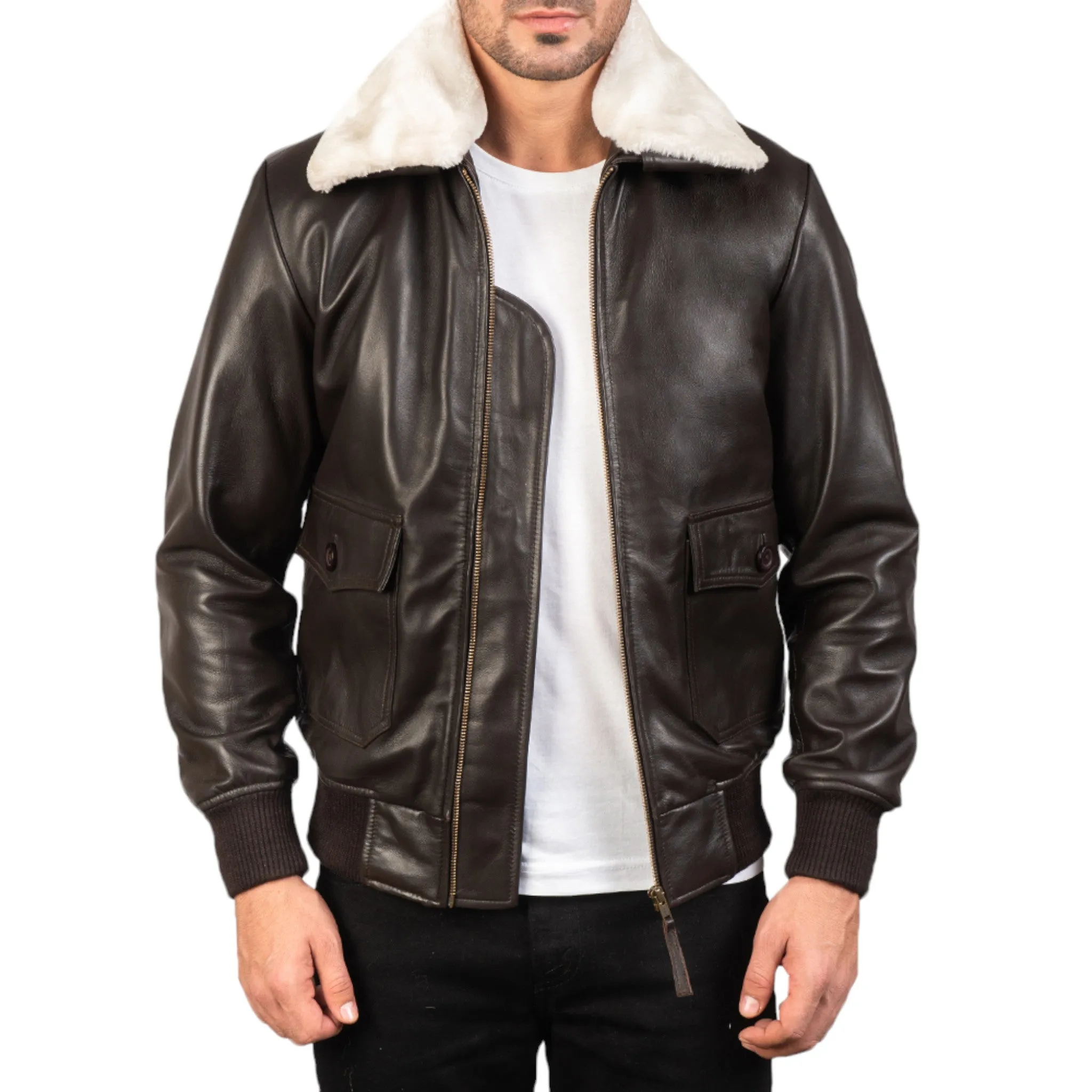 Premium Dark Brown Leather Bomber Jacket – Where Tradition Meets Style