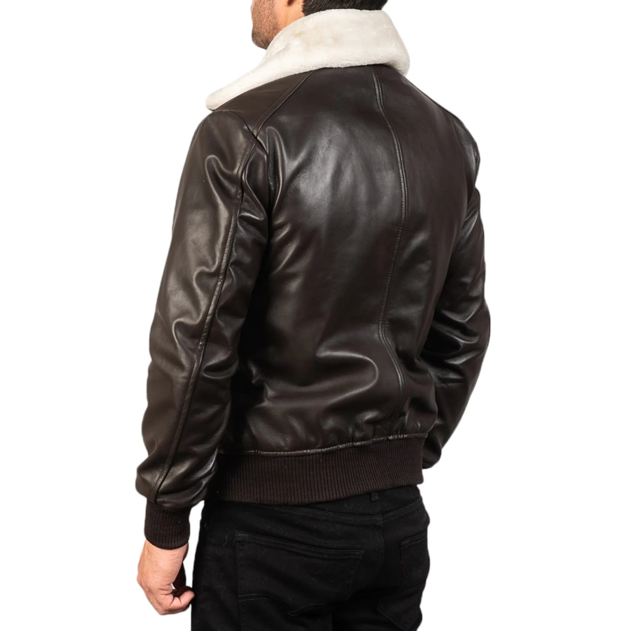 Premium Dark Brown Leather Bomber Jacket – Where Tradition Meets Style
