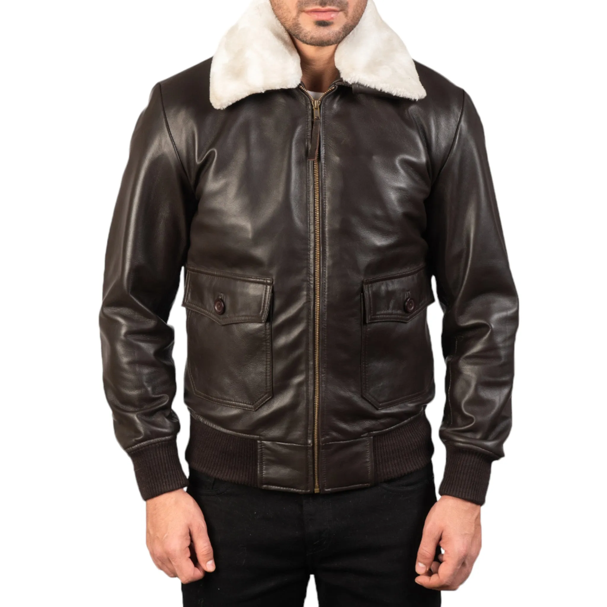 Premium Dark Brown Leather Bomber Jacket – Where Tradition Meets Style