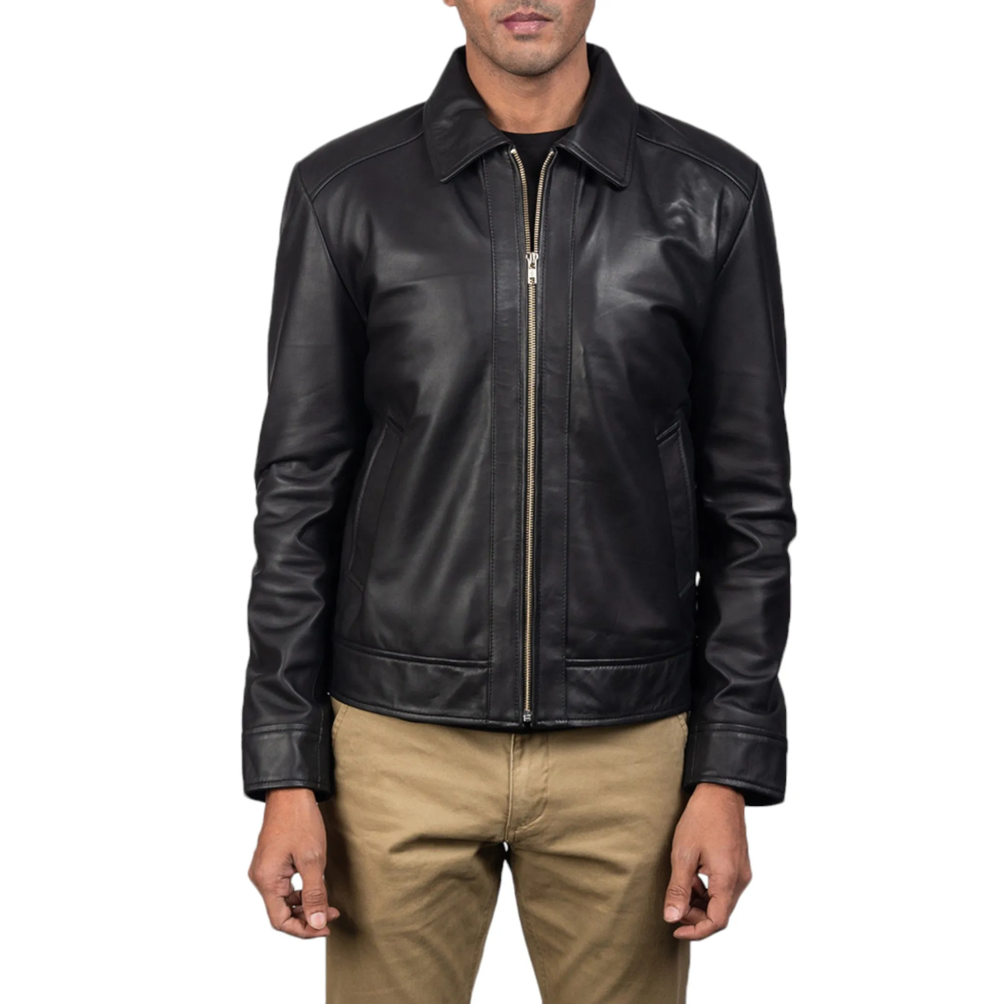 Premium Leather Jacket for Men with Harrington Collar
