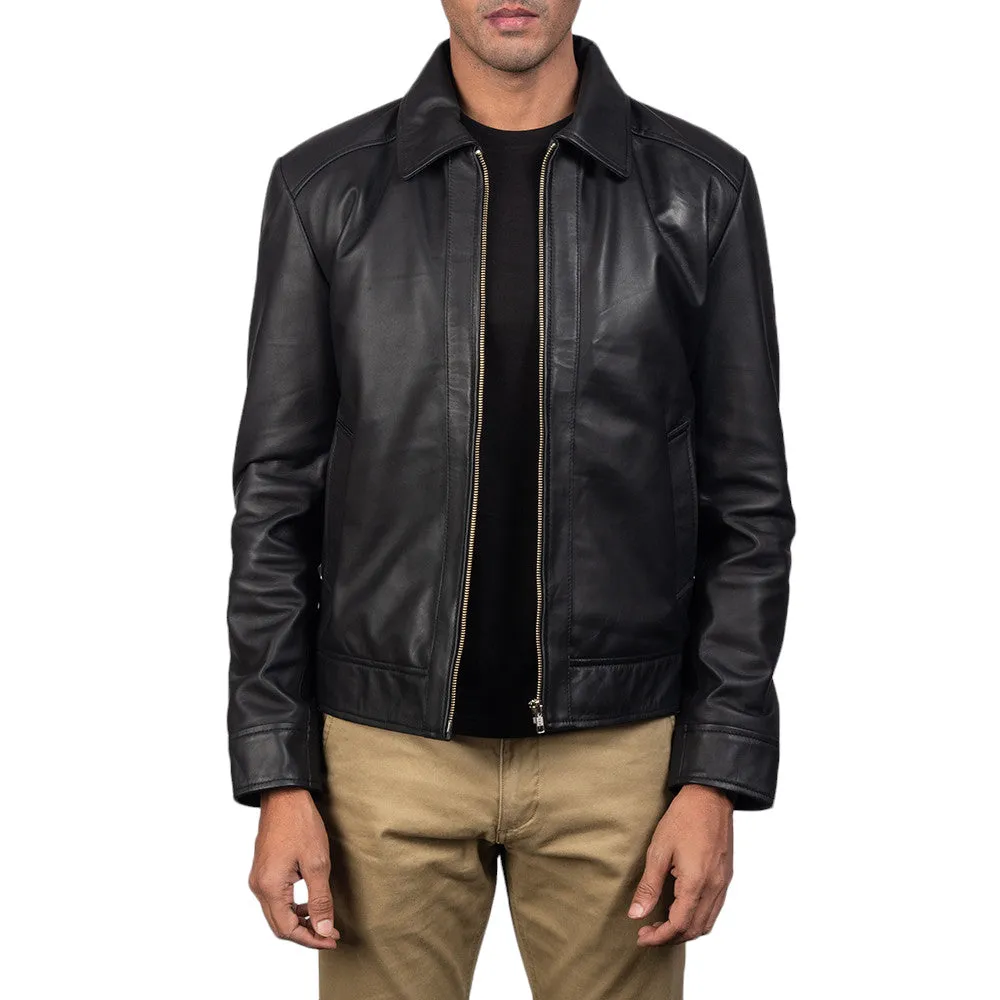 Premium Leather Jacket for Men with Harrington Collar