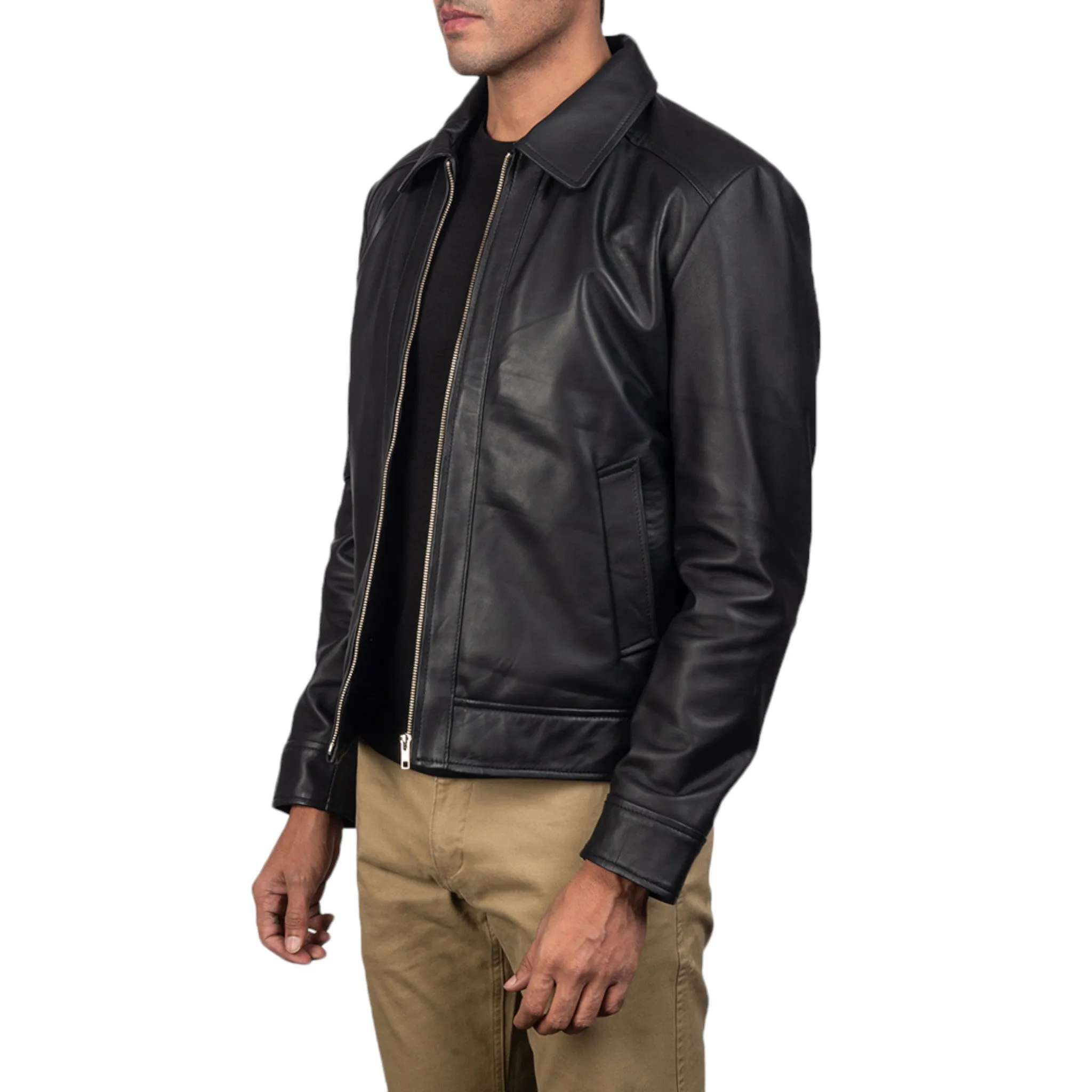 Premium Leather Jacket for Men with Harrington Collar