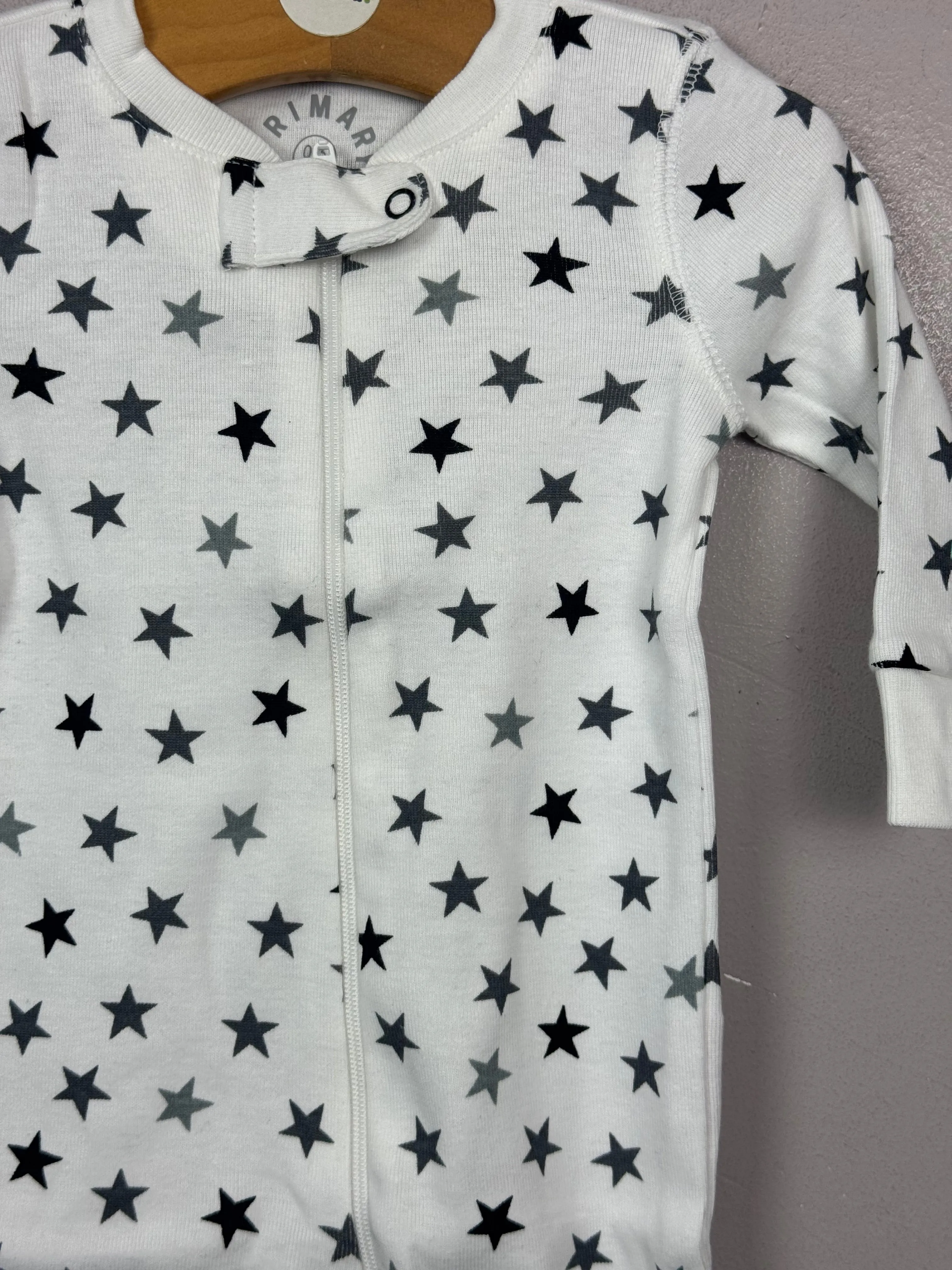 Primary Organic Sleepsuit - B/W stars 0-3m NEW