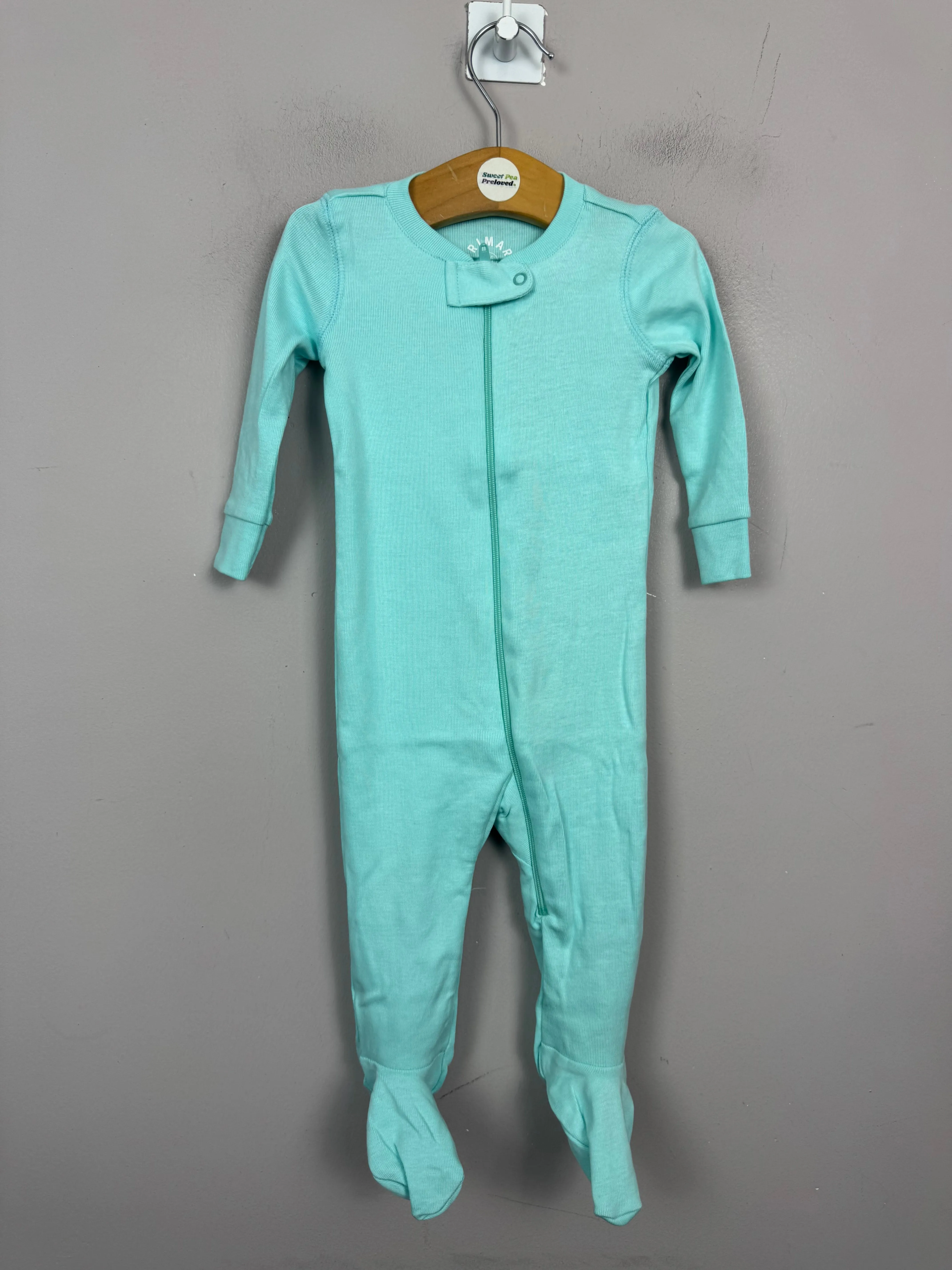 Primary Organic Sleepsuit - Plain dye Aqua (New) ages newborn to 18-24m