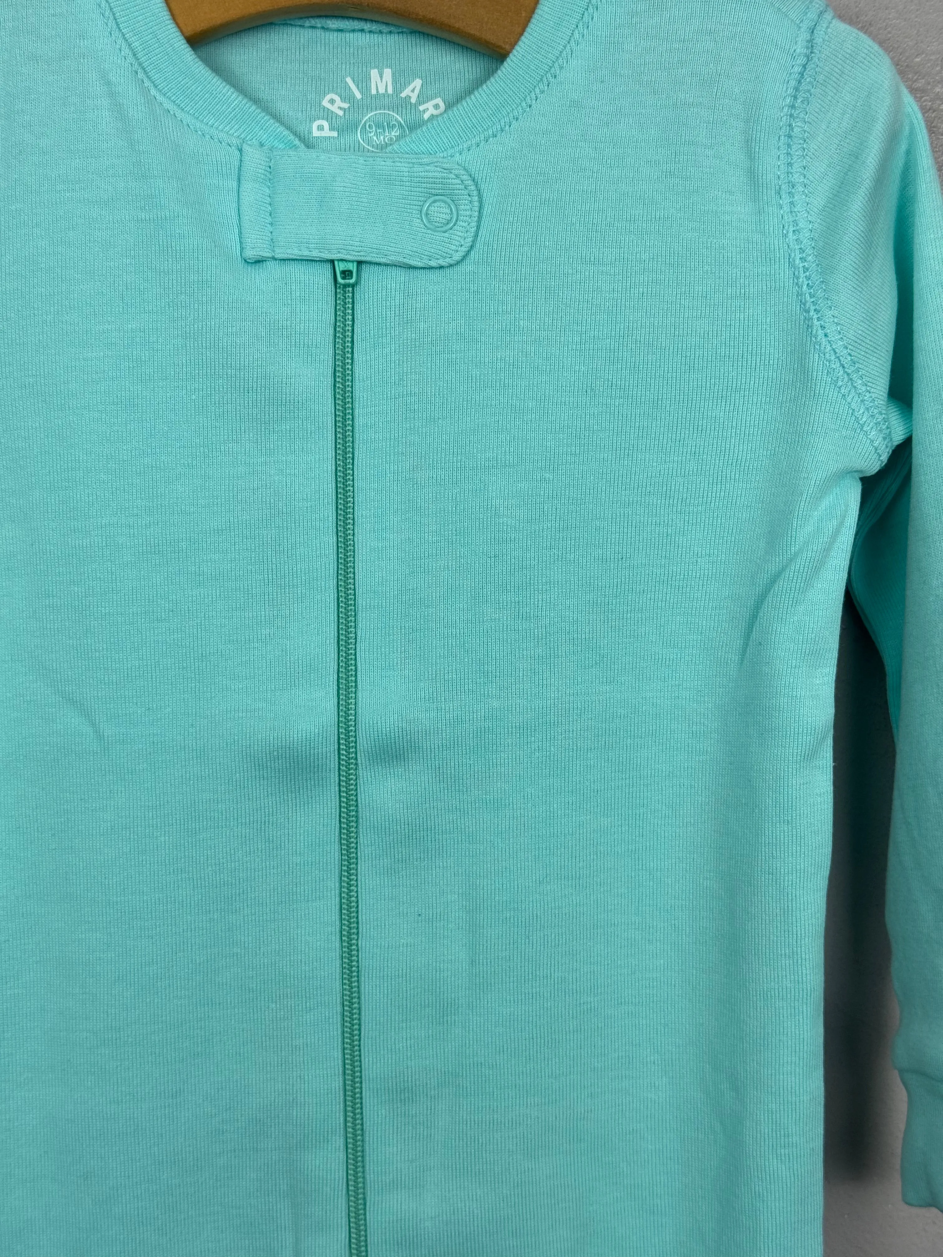 Primary Organic Sleepsuit - Plain dye Aqua (New) ages newborn to 18-24m