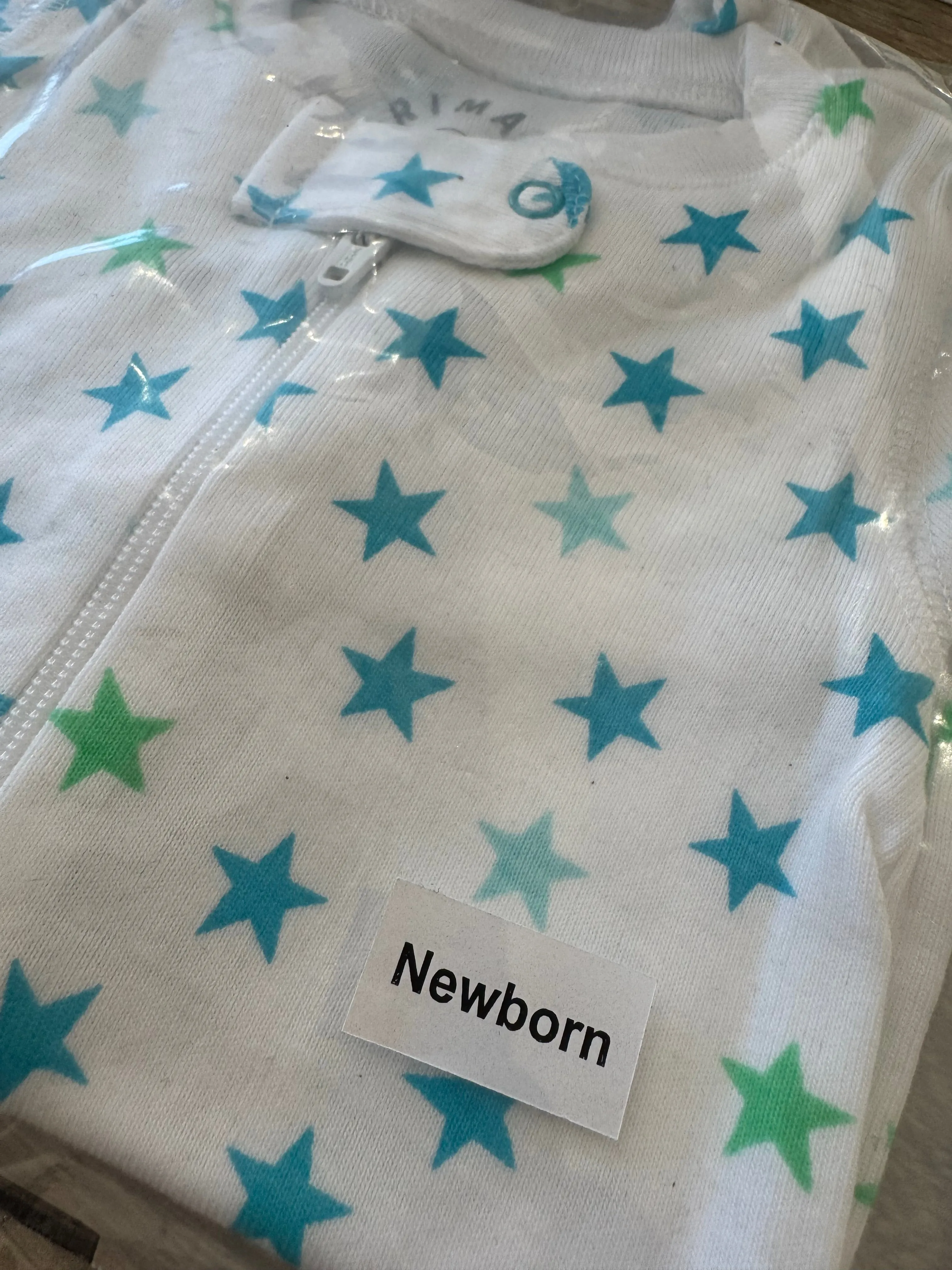 Primary Organic Sleepsuit - Small Aqua Stars (New) NB to 18-24m