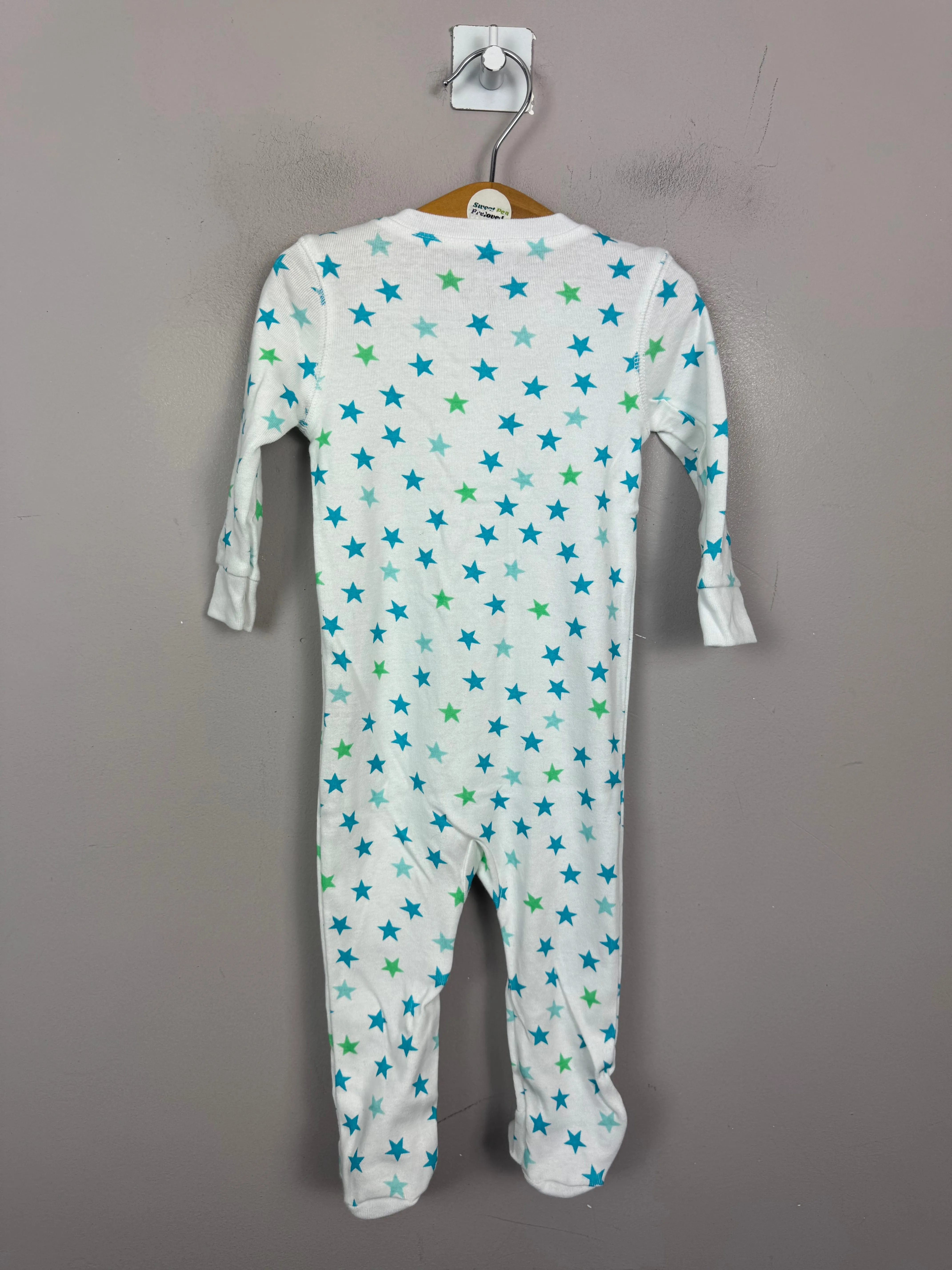 Primary Organic Sleepsuit - Small Aqua Stars (New) NB to 18-24m