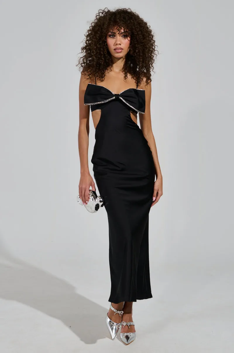 PUT A BOW ON IT SATIN MAXI DRESS IN BLACK