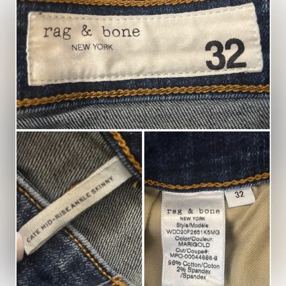 Rag &amp; Bone Cate Mid-rise Ankle Skinny Jeans 32