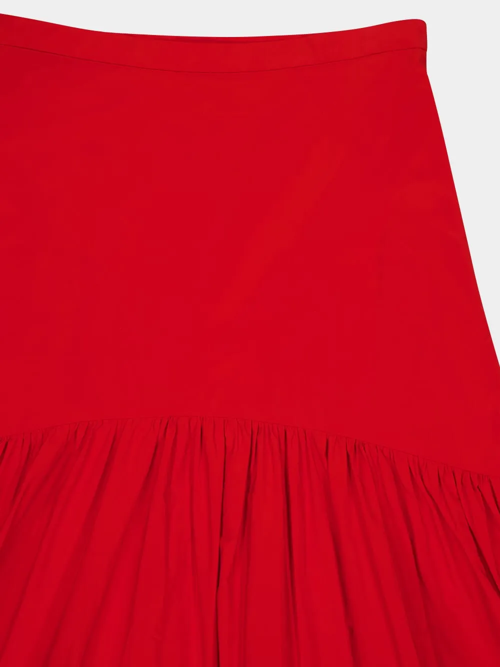 Red Daucus Tiered Flared Midi Skirt