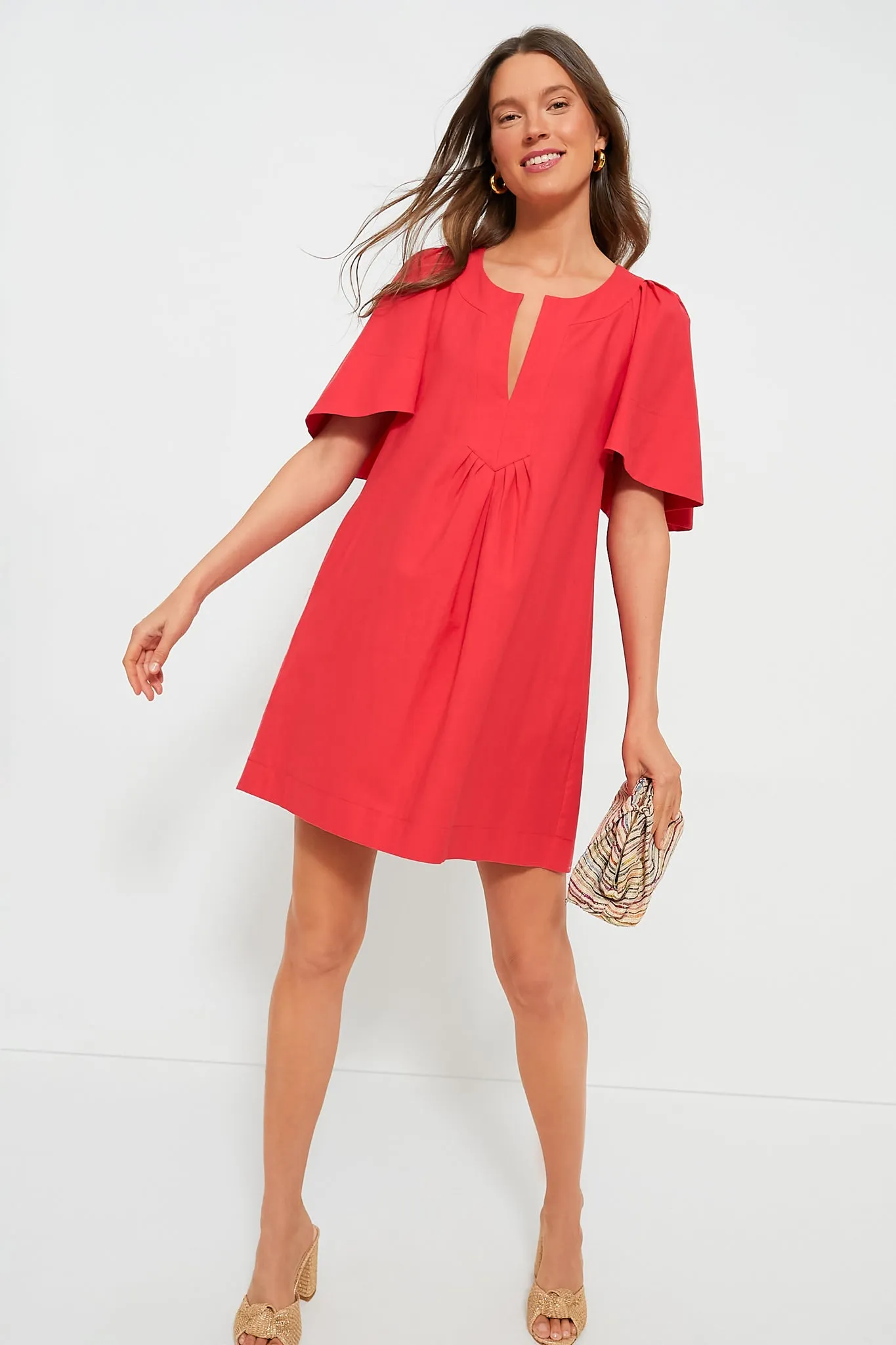 Red Finley Flutter Sleeve Dress