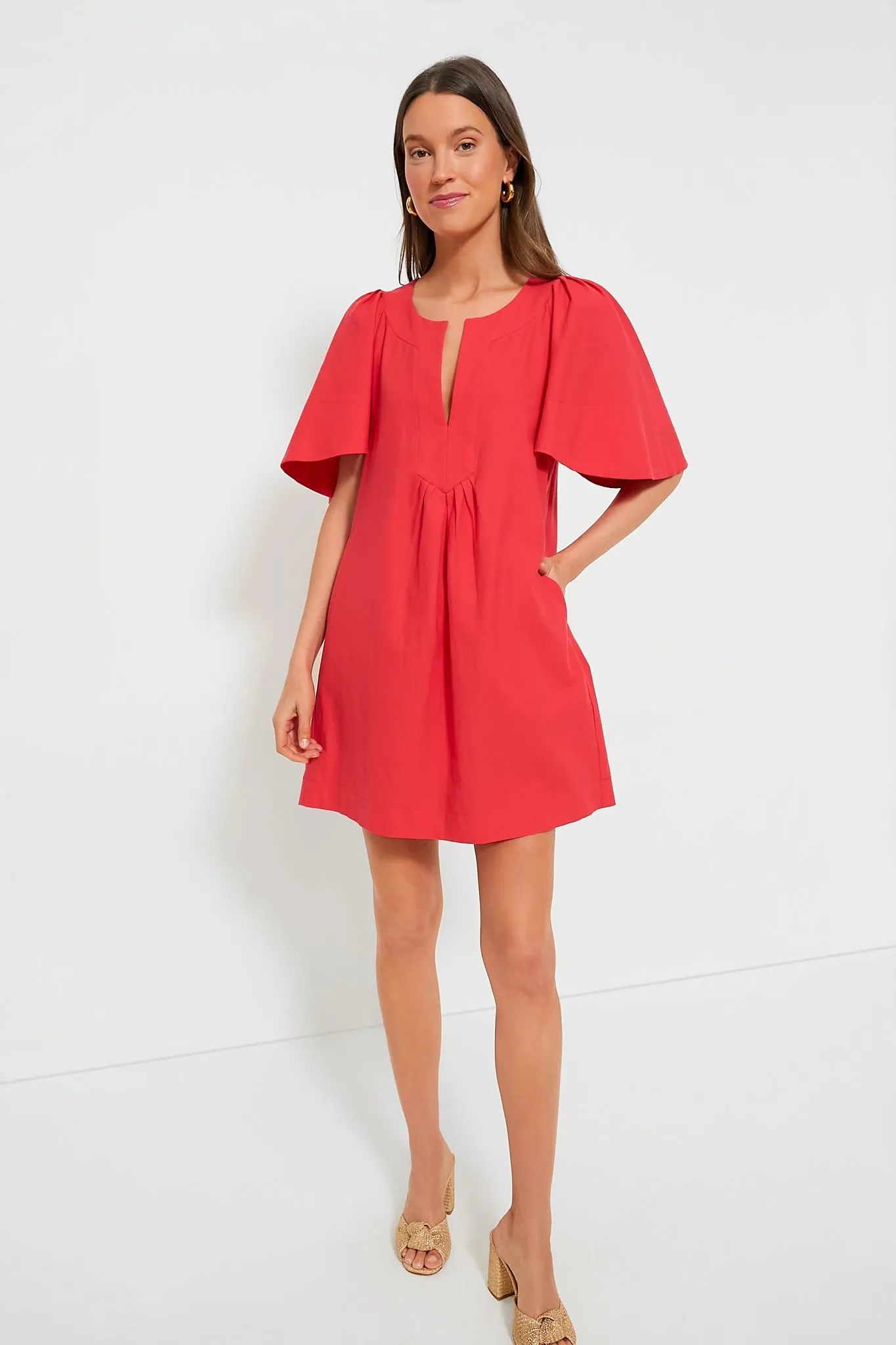 Red Finley Flutter Sleeve Dress