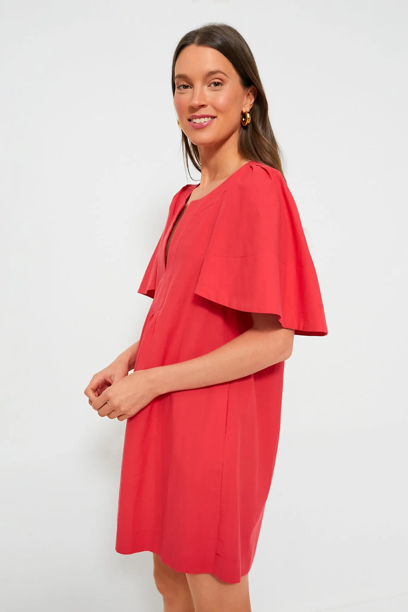 Red Finley Flutter Sleeve Dress