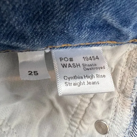 Reformation 25 Women's Cynthia High Rise Blue Distressed Button Fly Jeans