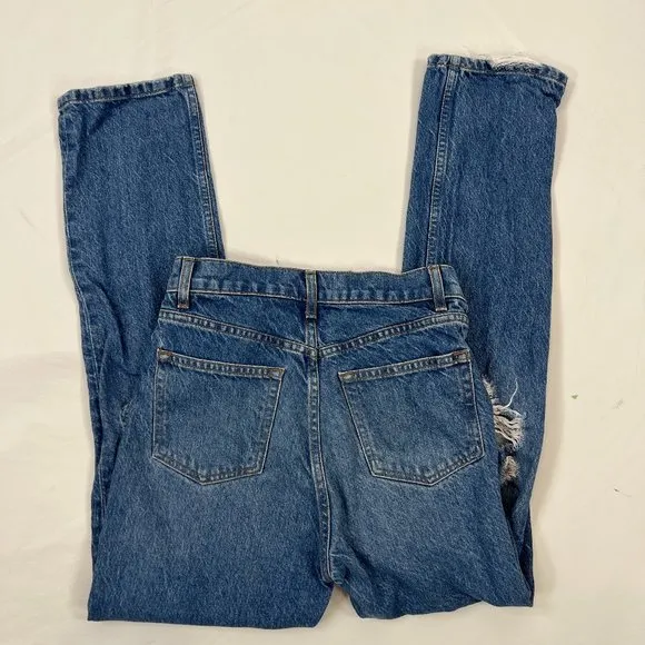 Reformation 25 Women's Cynthia High Rise Blue Distressed Button Fly Jeans