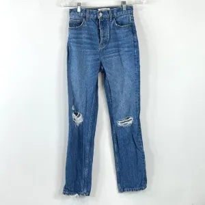 Reformation 25 Women's Cynthia High Rise Blue Distressed Button Fly Jeans