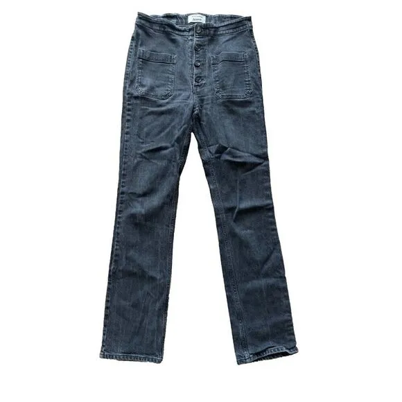 Reformation Jeans Black Elsie High Rise Straight Slim Mojave Fade Wash Sz 30