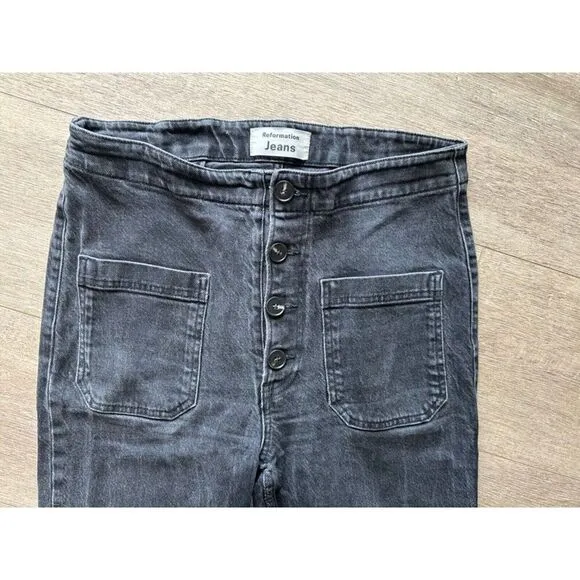 Reformation Jeans Black Elsie High Rise Straight Slim Mojave Fade Wash Sz 30