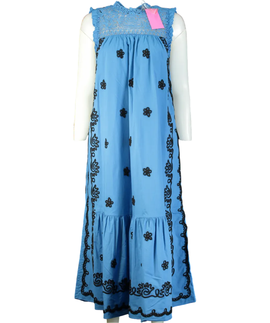 Rhode Resort Blue Embroidered Midi Dress In Pacific Rennes Applique UK M