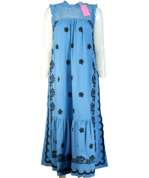Rhode Resort Blue Embroidered Midi Dress In Pacific Rennes Applique UK M