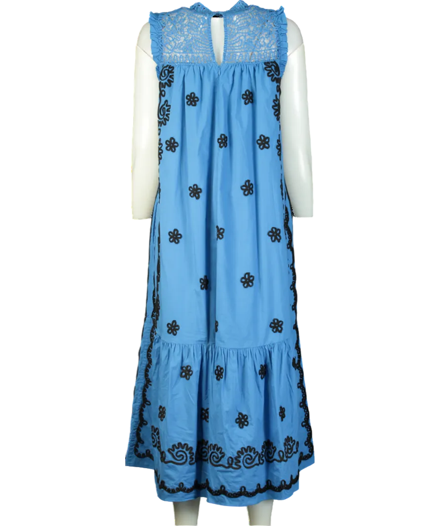 Rhode Resort Blue Embroidered Midi Dress In Pacific Rennes Applique UK M