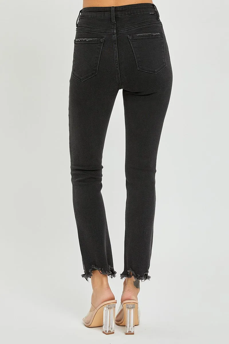 RISEN Destinee Black Distressed Crop Straight Jeans