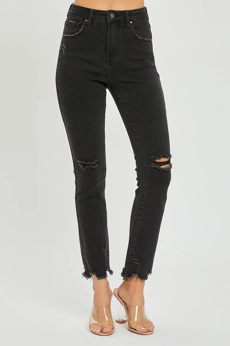RISEN Destinee Black Distressed Crop Straight Jeans