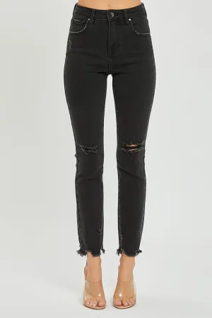 RISEN Destinee Black Distressed Crop Straight Jeans
