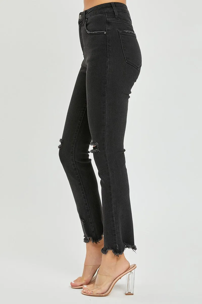 RISEN Destinee Black Distressed Crop Straight Jeans
