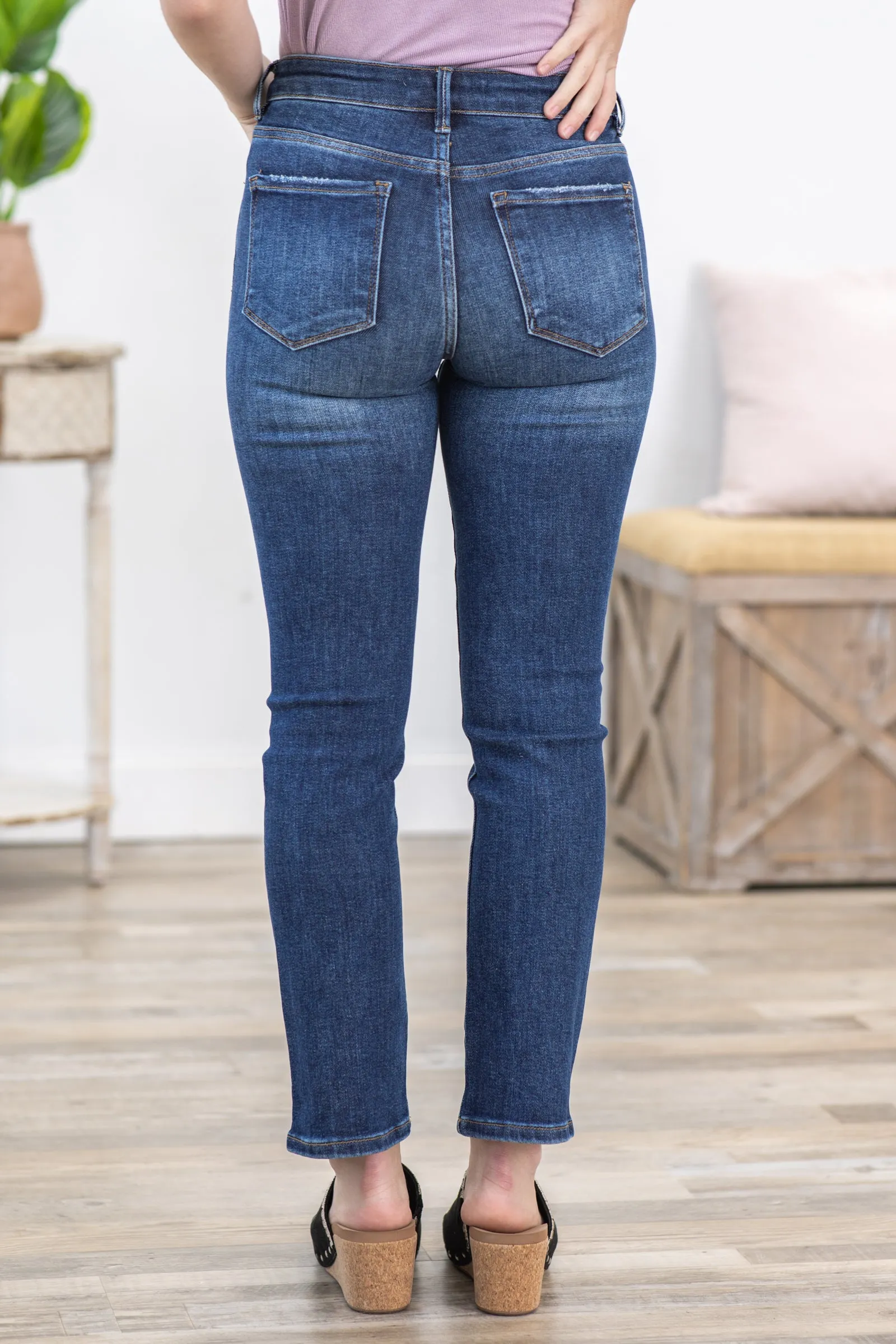 Risen Mid Rise Ankle Straight Slim Jeans