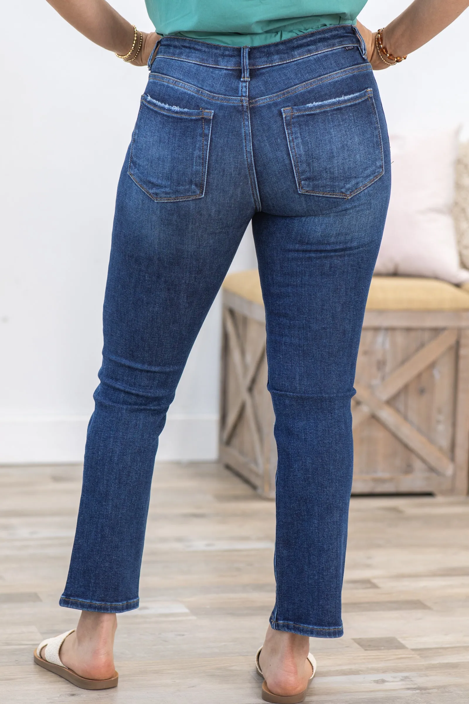 Risen Mid Rise Ankle Straight Slim Jeans