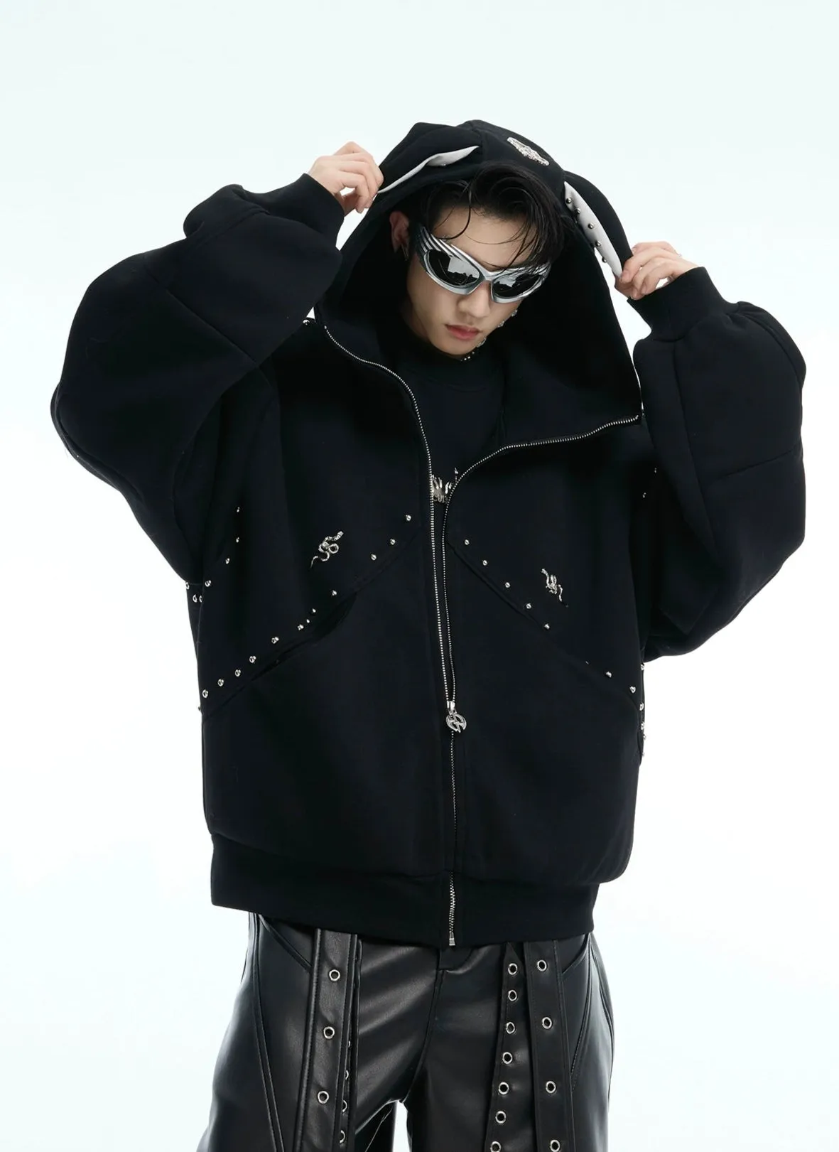 Rivet Hooded Sweatshirt Jacket