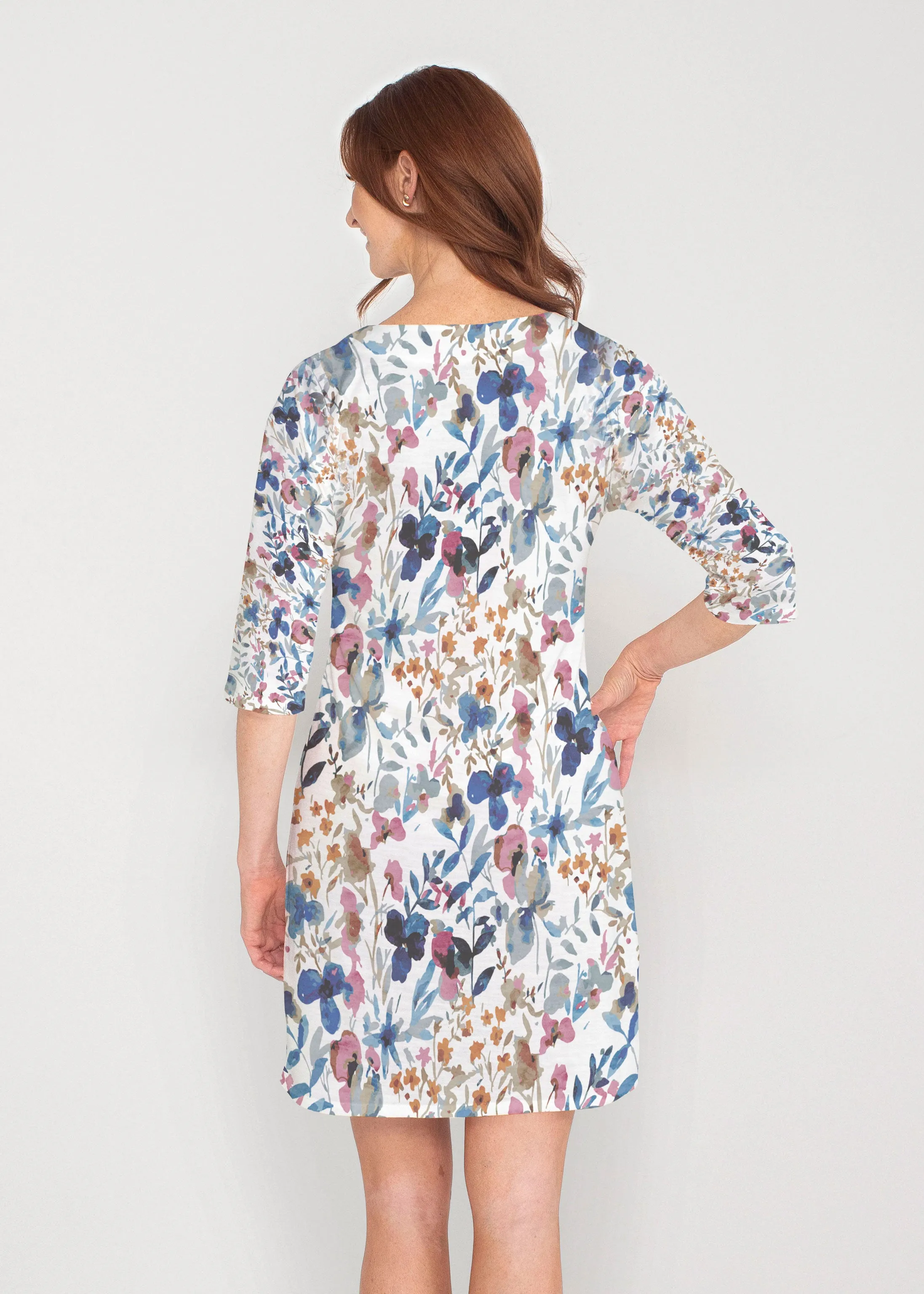 Rossa (8016) ~ Drop Shoulder 3/4 Sleeve V-Neck Dress