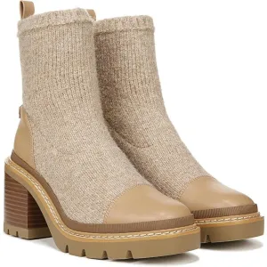 Rozanna Luxe Tan Leather Textile Heeled Ankle Boots