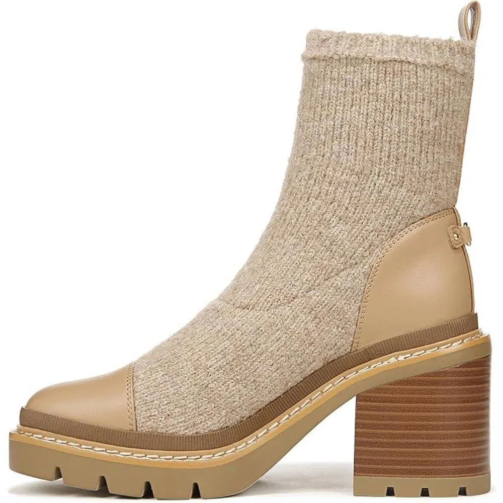 Rozanna Luxe Tan Leather Textile Heeled Ankle Boots