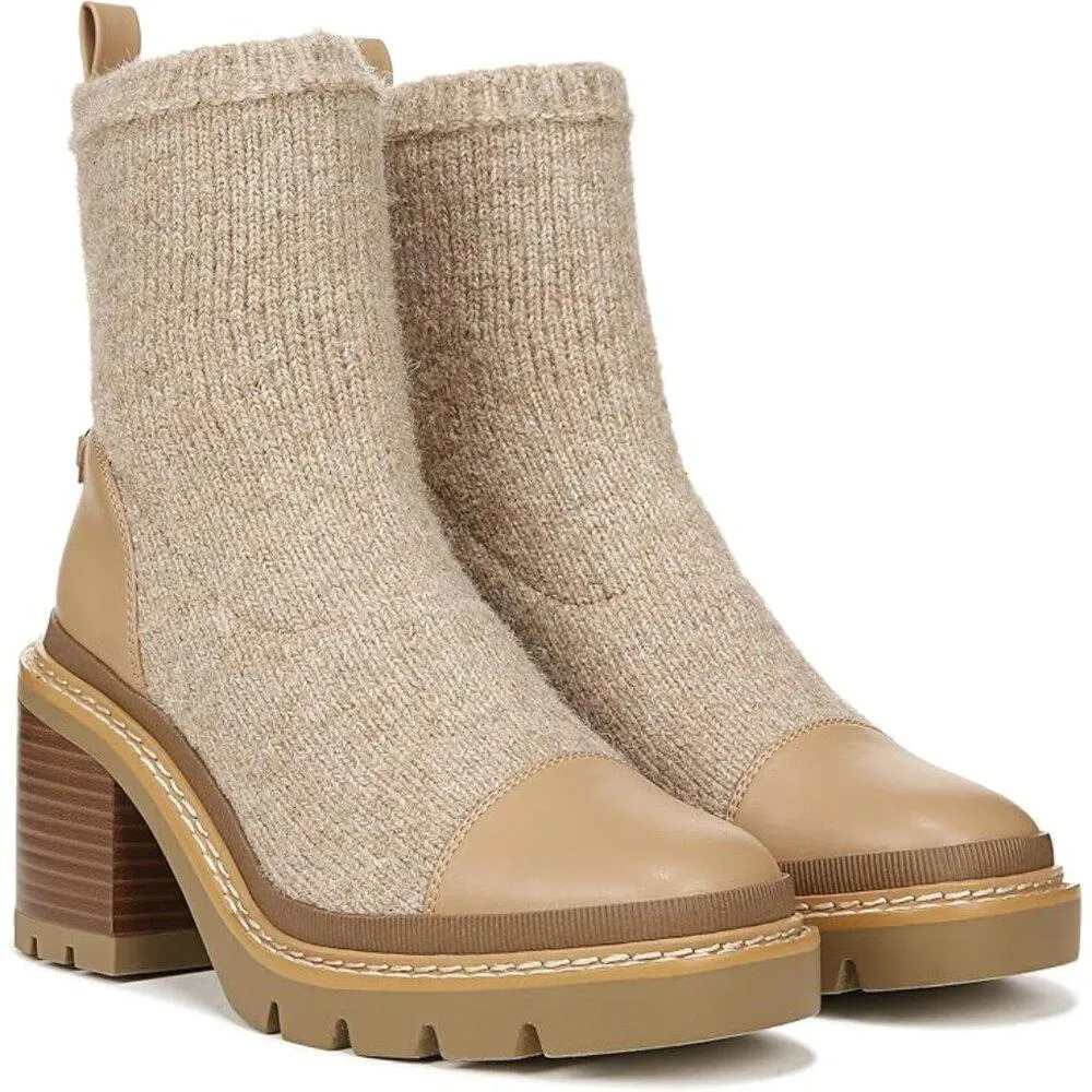 Rozanna Luxe Tan Leather Textile Heeled Ankle Boots