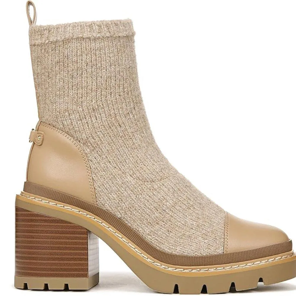 Rozanna Luxe Tan Leather Textile Heeled Ankle Boots