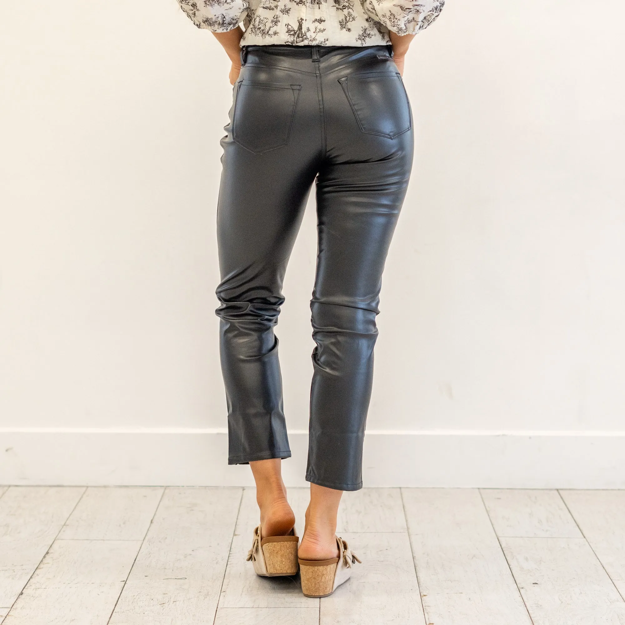 Rudi High Rise Faux Leather Slim Straight Leg