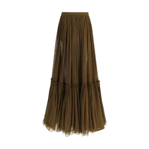 Saint Laurent Flounced Long Skirt