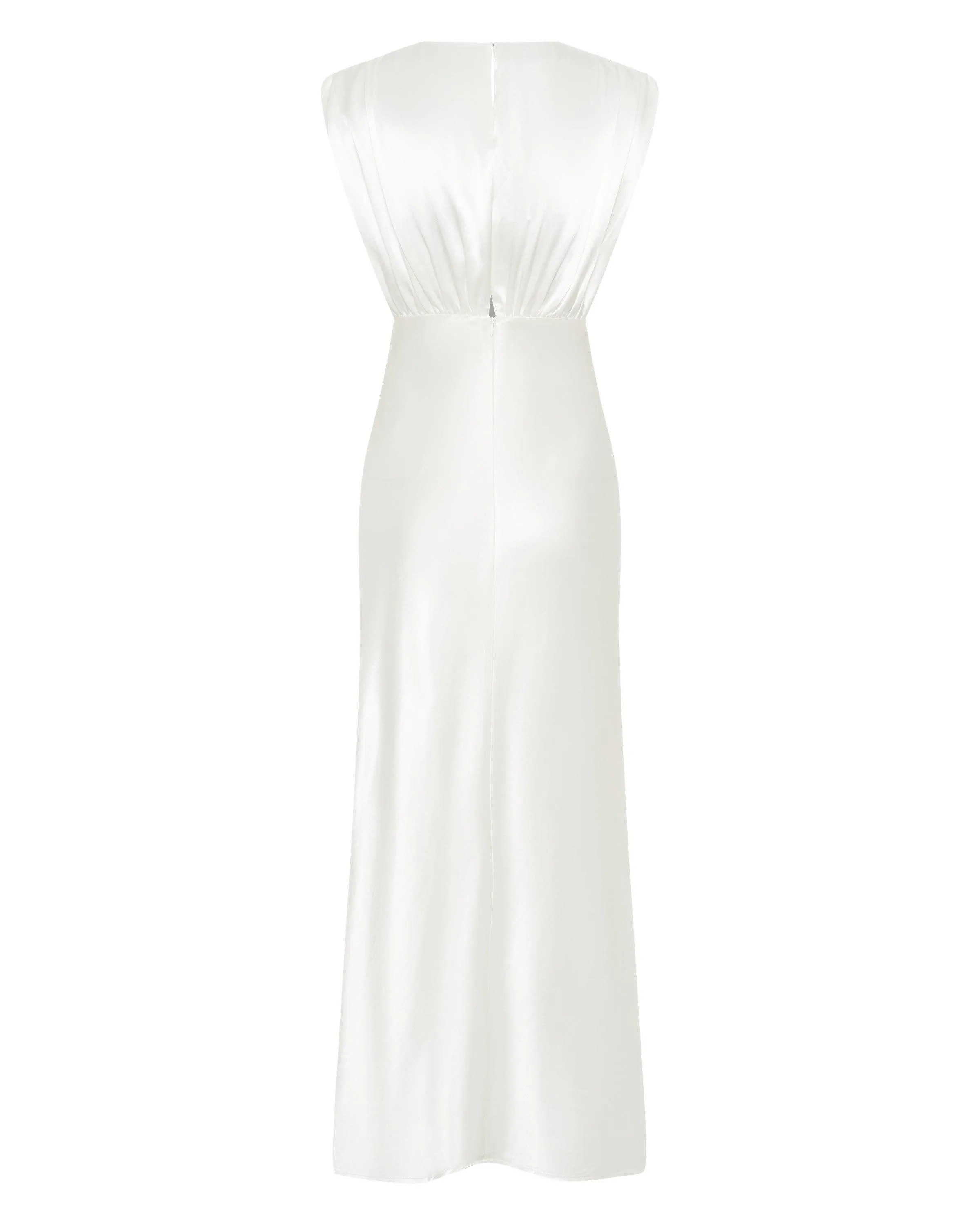 SATIN CROSS OVER GATHER DRESS | POWDER WHITE