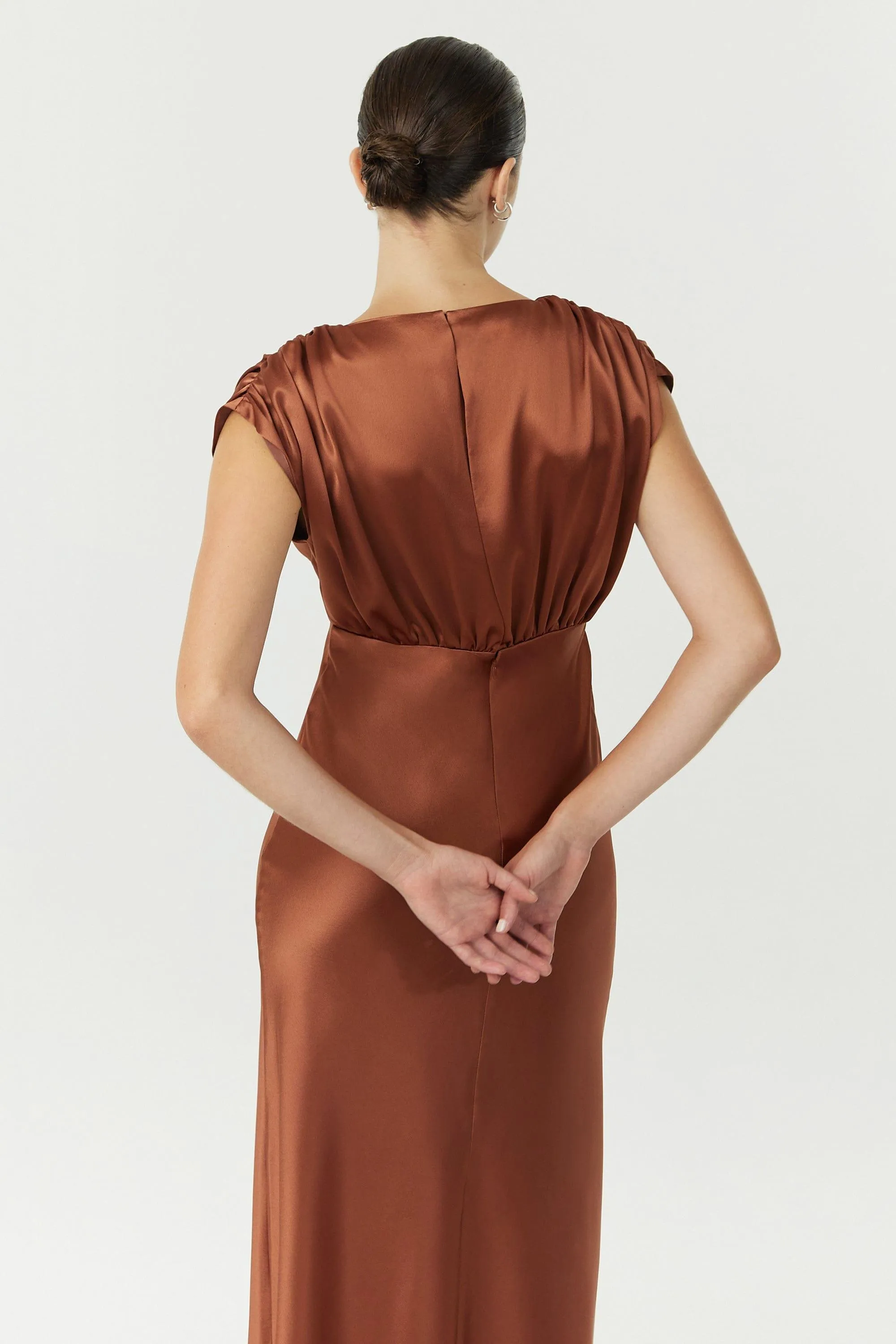 SATIN CROSS OVER GATHER DRESS | SPICE