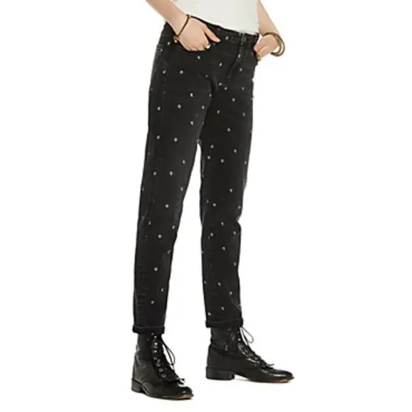 Scotch &amp; Soda Petit Ami Slim Boyfriend Black Anchor Embroidered Jeans, 27/32