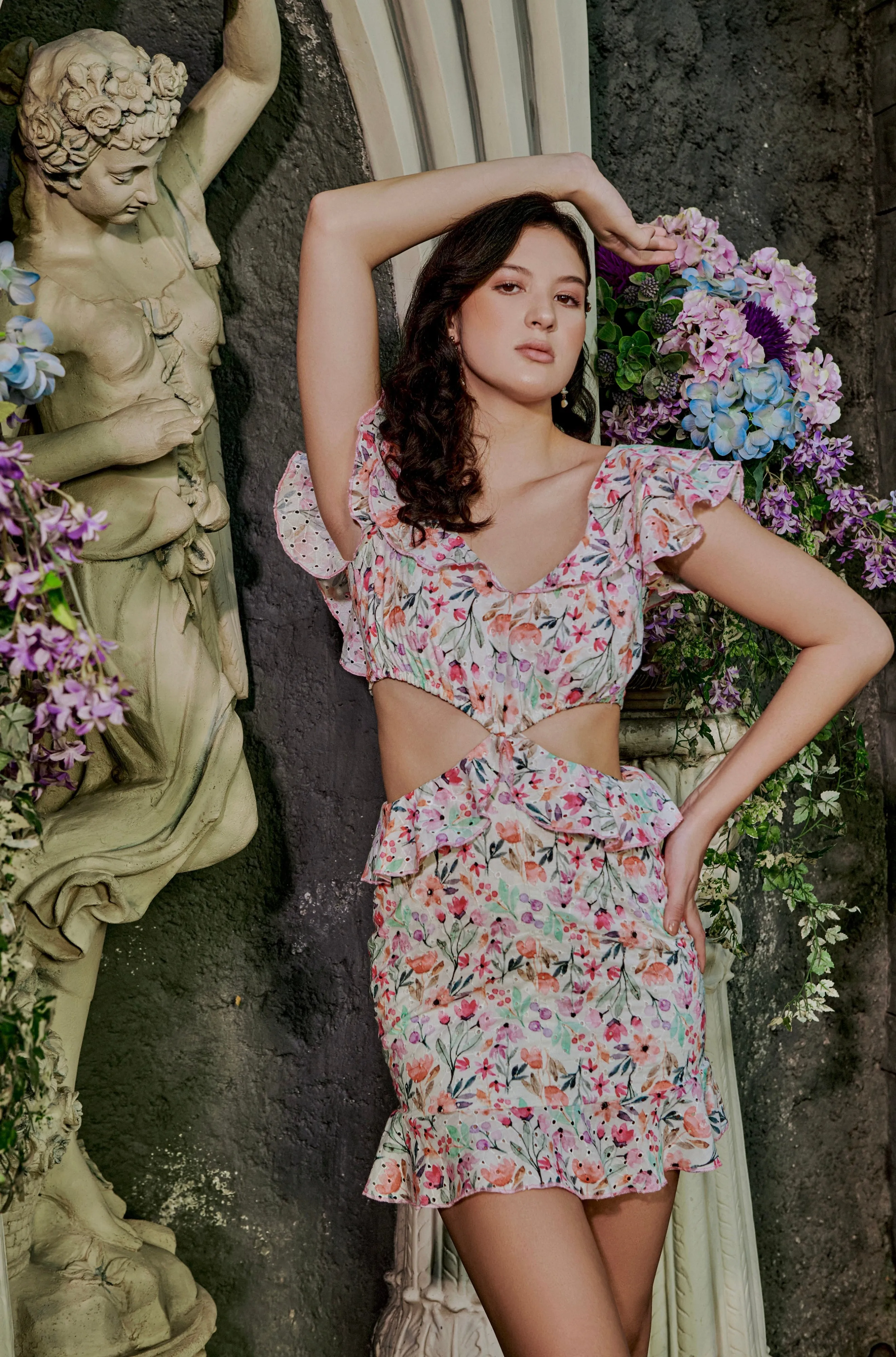 Seaside romance - printed back tie dress in pastel blue cotton