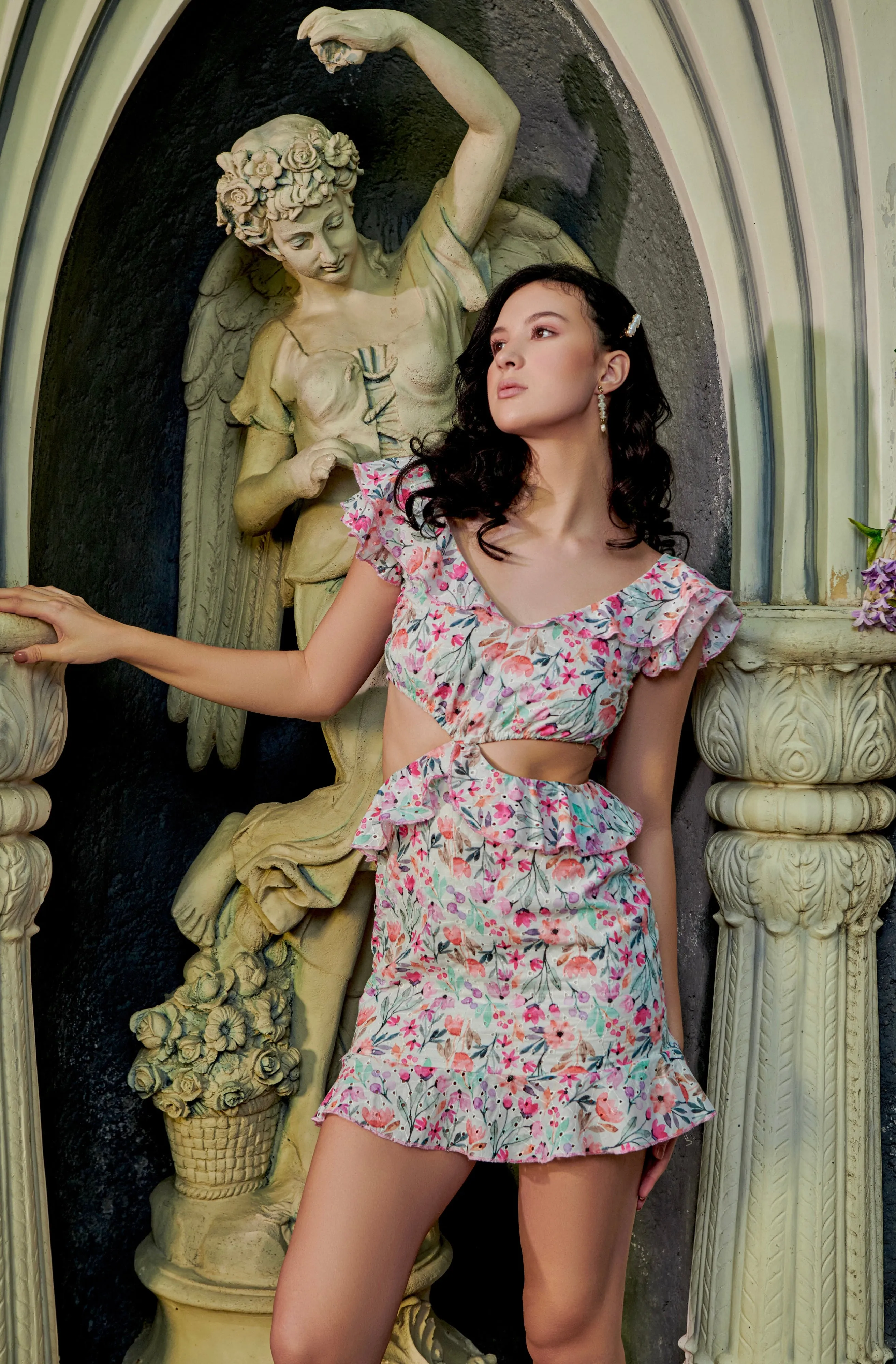 Seaside romance - printed back tie dress in pastel blue cotton