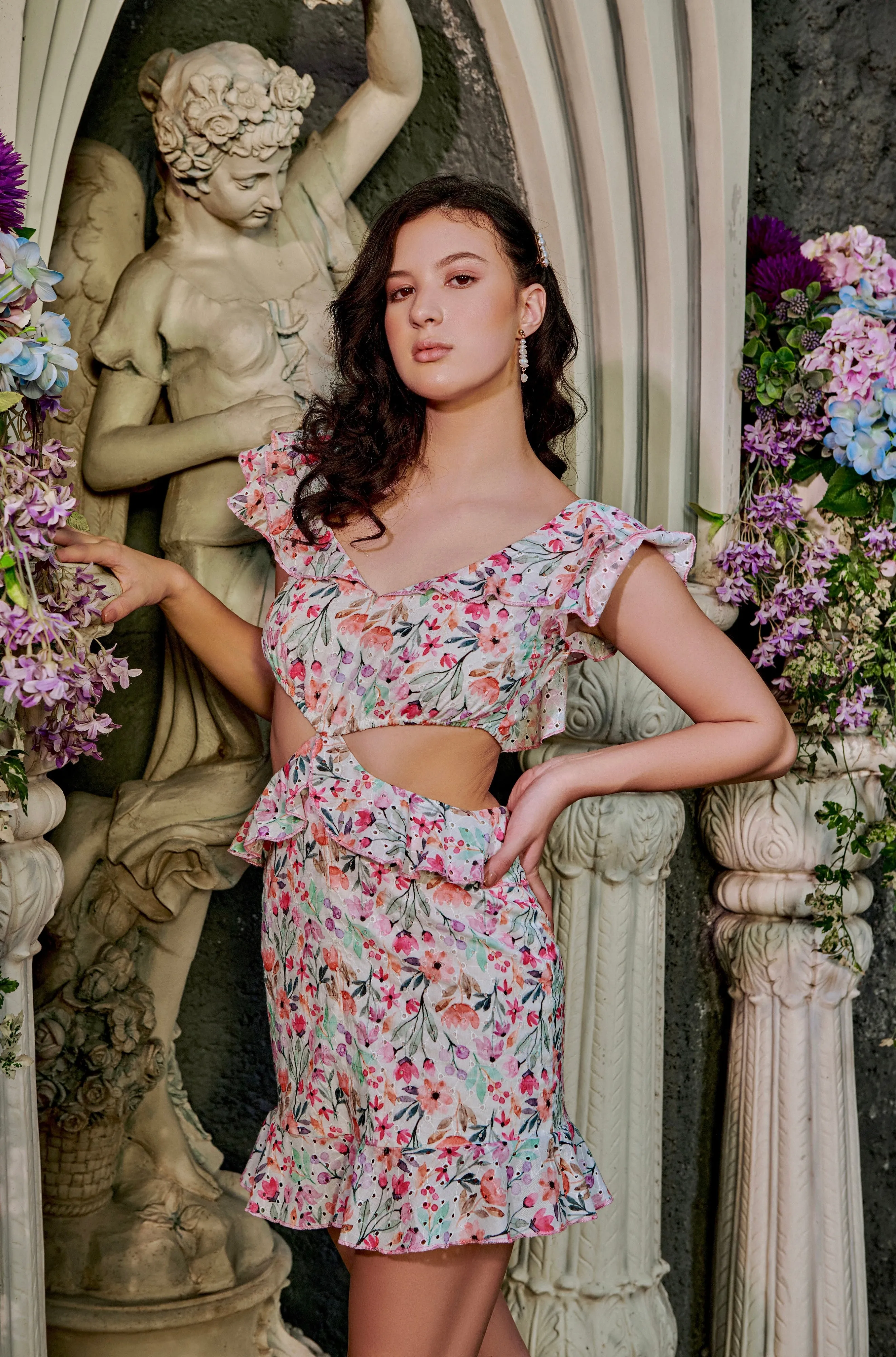 Seaside romance - printed back tie dress in pastel blue cotton