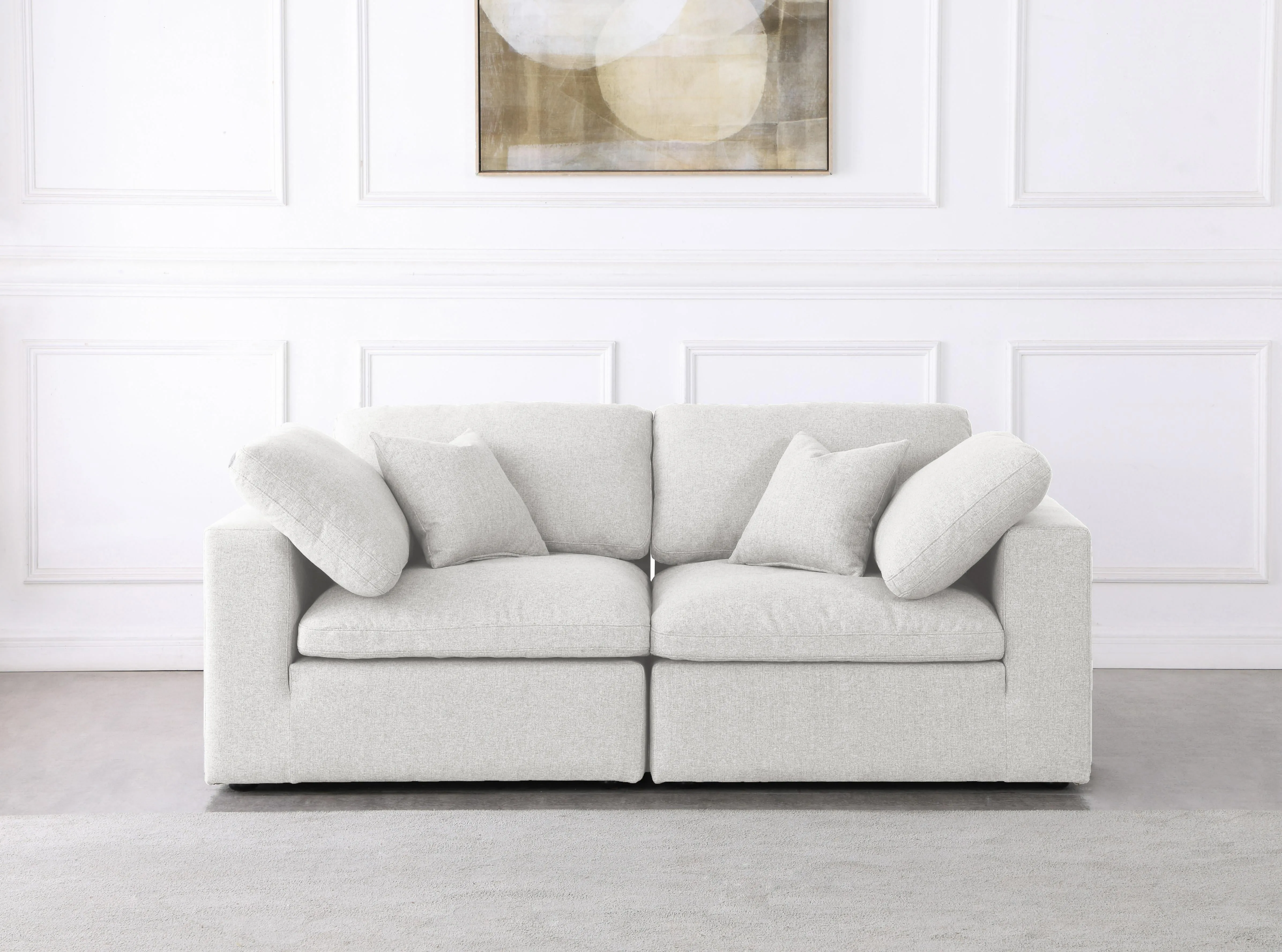 Serene Cream Linen Fabric Deluxe Cloud Modular Sofa