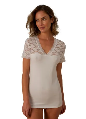 Short-sleeved lace jersey undershirt