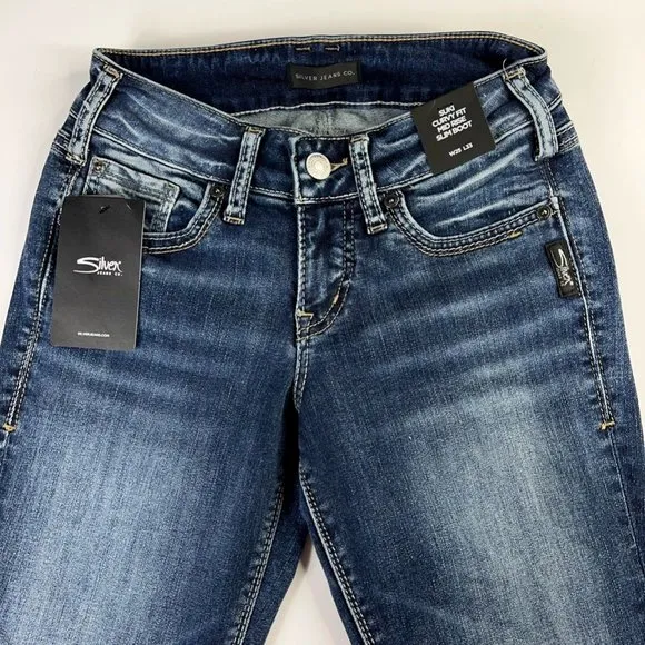 Silver Jeans Co Womens Suki Slim Boot Cut Denim Blue Stretch Curvy Fit 25x33 $89