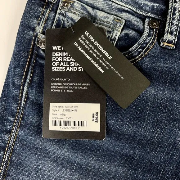 Silver Jeans Co Womens Suki Slim Boot Cut Denim Blue Stretch Curvy Fit 25x33 $89